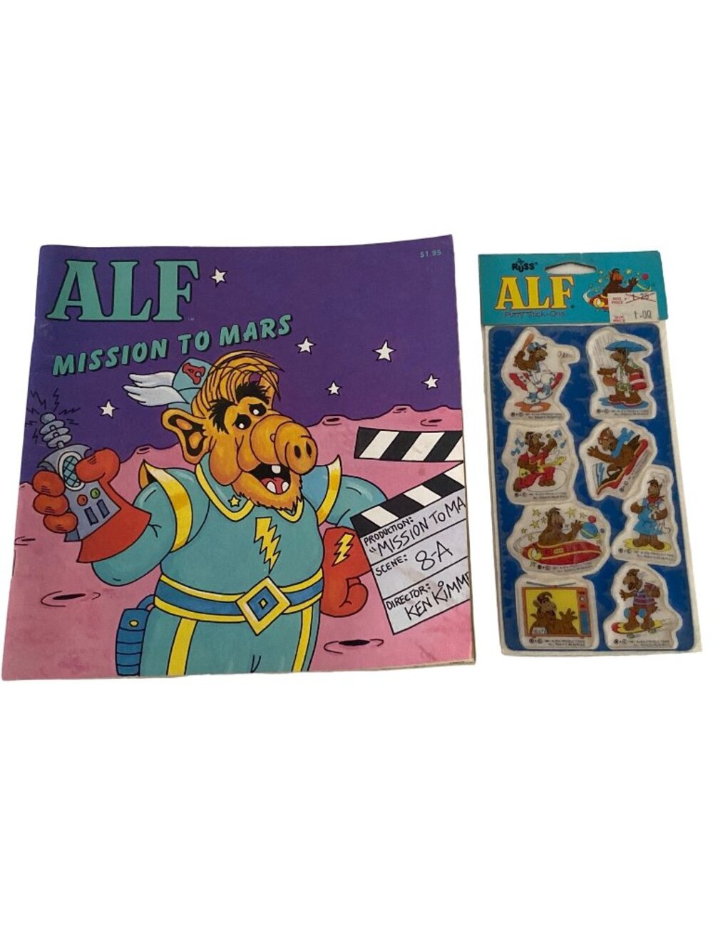 ALF Russ Puffy Stickers ALF Mission To Mars Paperback Childrens Book 19 Lot of 2